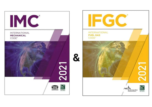 Front covers of the 2021 International Mechanical Code and 2021 International Fuel Gas Code at Nybookshub