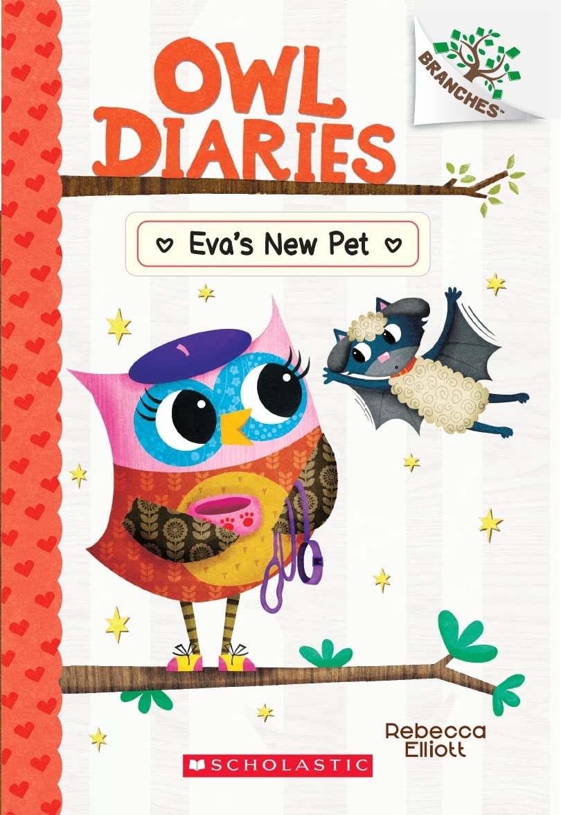 Front cover of the book 'Owl Diaries #15: Eva's New Pet (A Branches Book)' by Rebecca Elliott.
