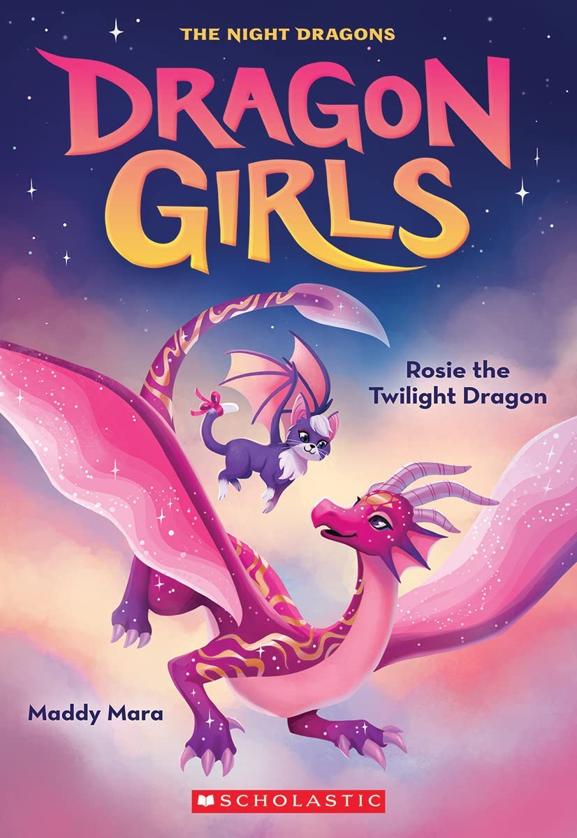 Front cover of the book 'Dragon Girls #7: Rosie The Twilight Dragon' by Maddy Mara.