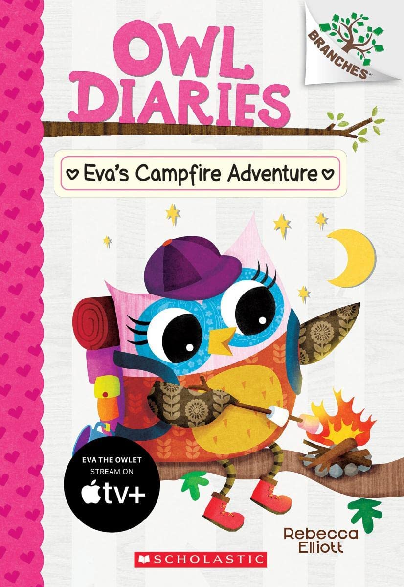 Front cover of the book 'Owl Diaries #12: Eva's Campfire Adventure (A Branches Book)' by Rebecca Elliott.