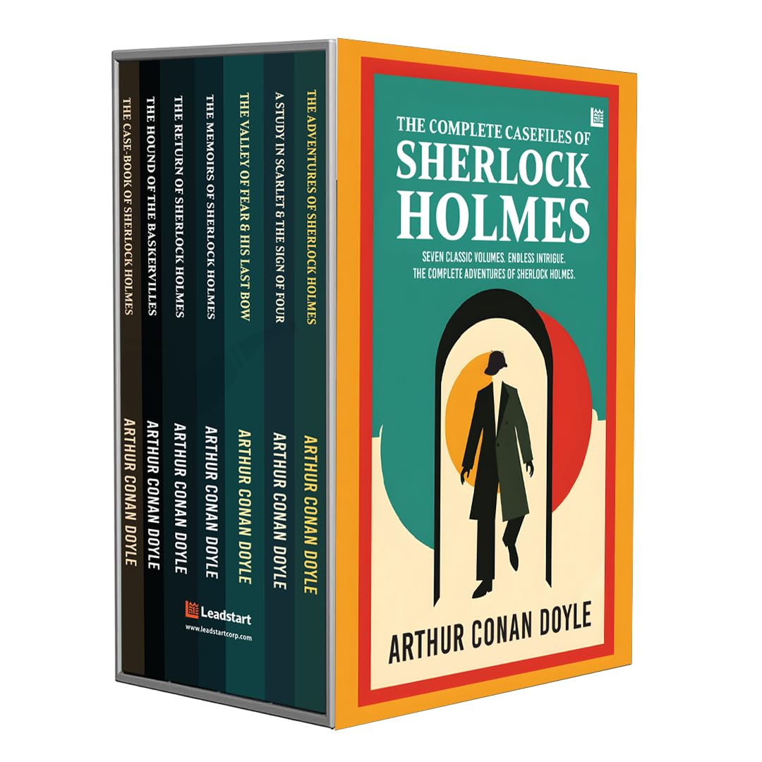 Front cover of the Paperback book 'The Complete Casefiles of Sherlock Holmes - Set of 7 Books English Novels Sherlock Holmes Books Set' by Arthur Conan Doyle.
