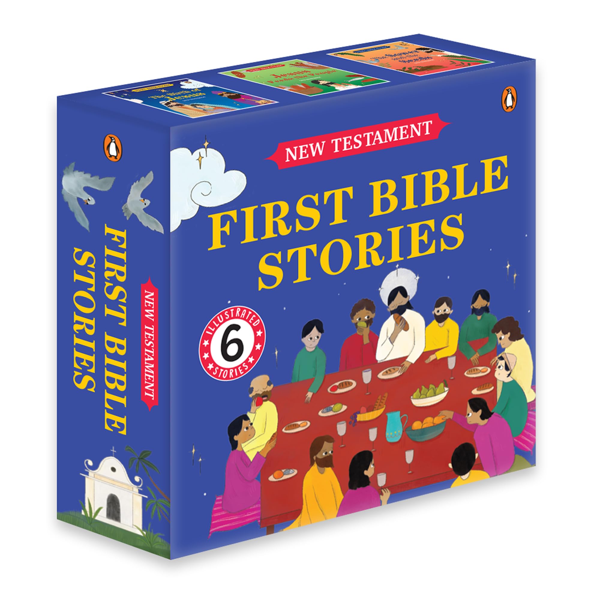 Front cover of the book 'First Bible Stories (New Testament): Box set of Six Illustrated Bible Stories for Kids I Inspiring Tales | Ages 5+ [Peng' by Penguin.