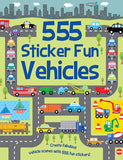 Front cover of the book '555 Sticker Fun Vehicles: Activity Book' by Susan Mayes.