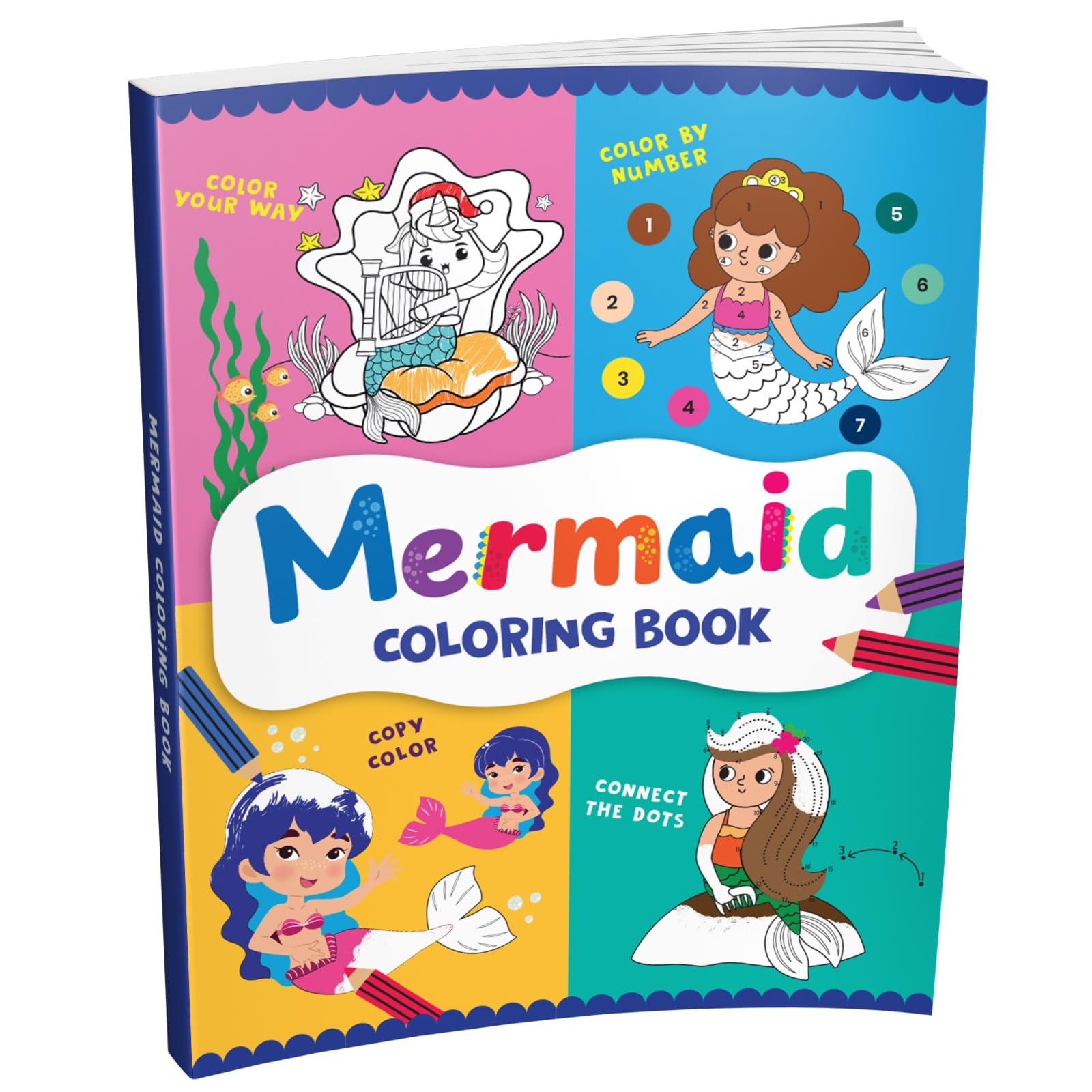 Front cover of the book 'Mermaid Coloring Book: Fun Underwater Coloring Activity Book for Kids I Includes Dot-to-Dot, Number Coloring, and Copy-C' by Pengiun.
