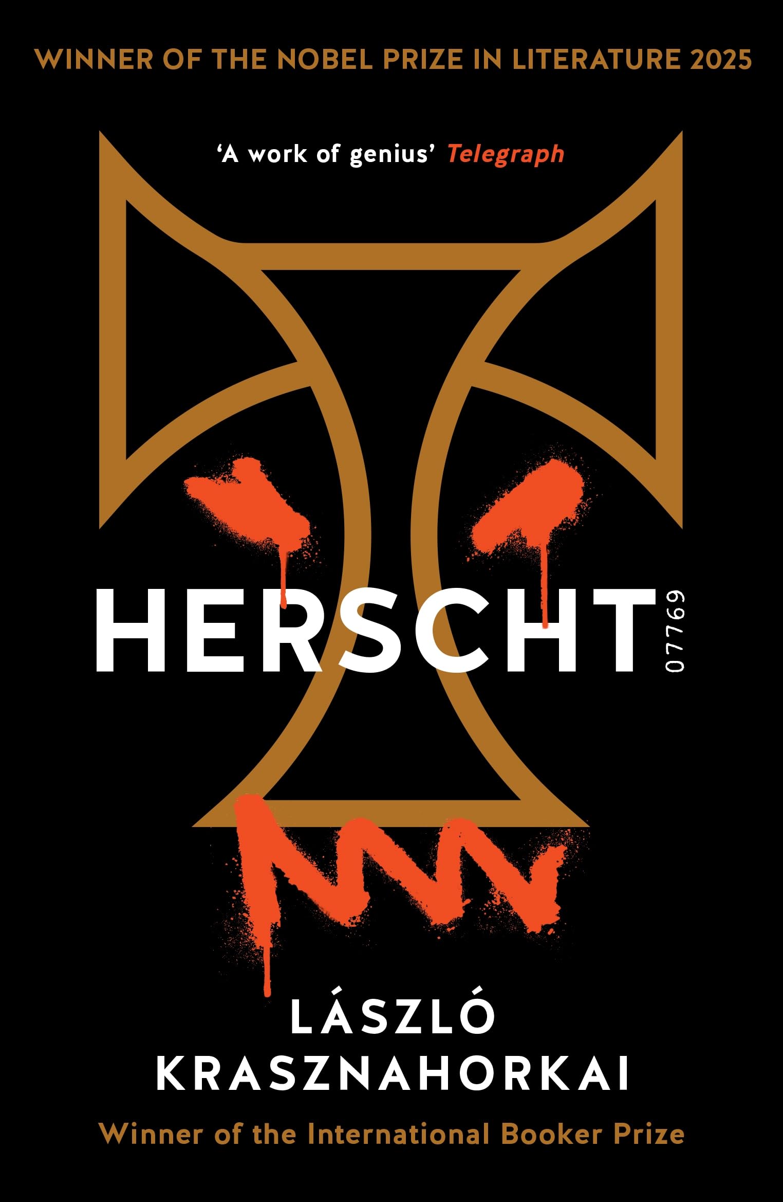 Front cover of the book 'Herscht 07769: Winner of the Nobel Prize in Literature 2025' by Laszlo Krasznahorkai.