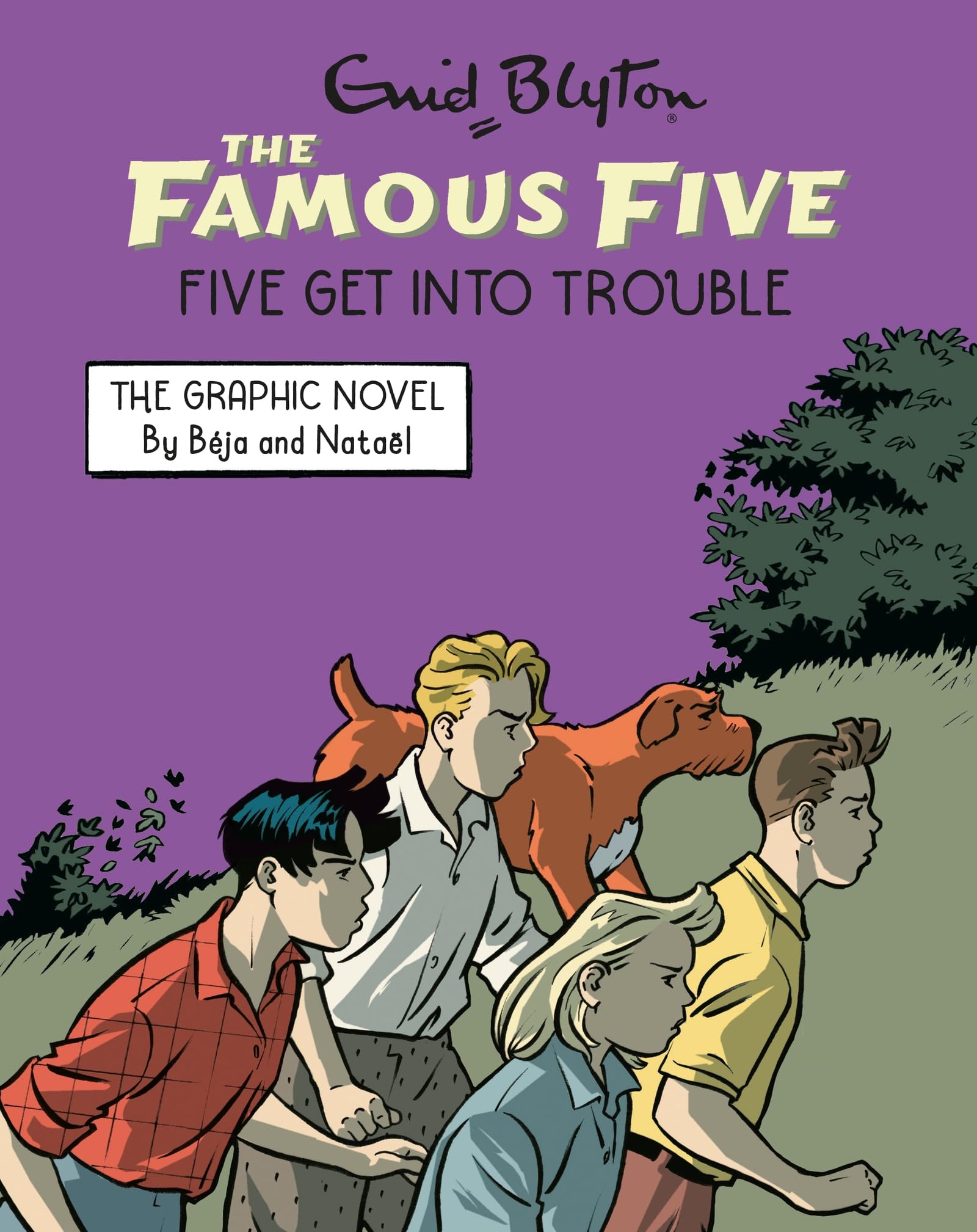 Front cover of the book 'Hodder Stoughton Famous Five Graphic Novel Five Get Into Trouble Book 5.' by Enid Blyton and Béja & Nataël.