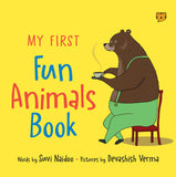Front cover of the book 'My First Fun Animals Book' by Suvi Naidoo.
