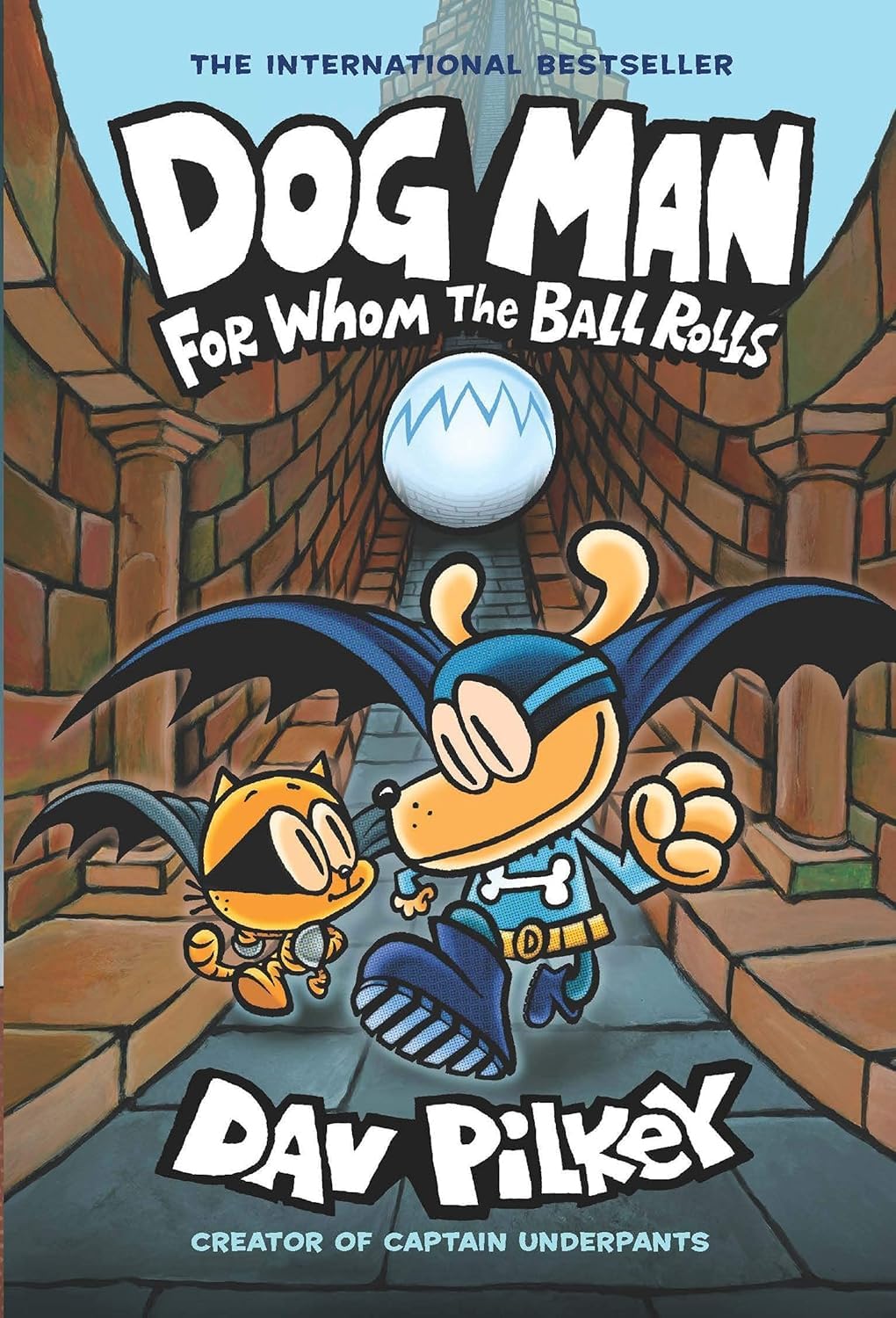 Front cover of the book 'Dog Man: For Whom the Ball Rolls: From the Creator of Captain Underpants' by Dav Pilkey.