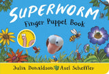 Front cover of the book 'Superworm Finger Puppet Book - the wriggliest, squiggliest superhero ever!' by Julia Donaldson.
