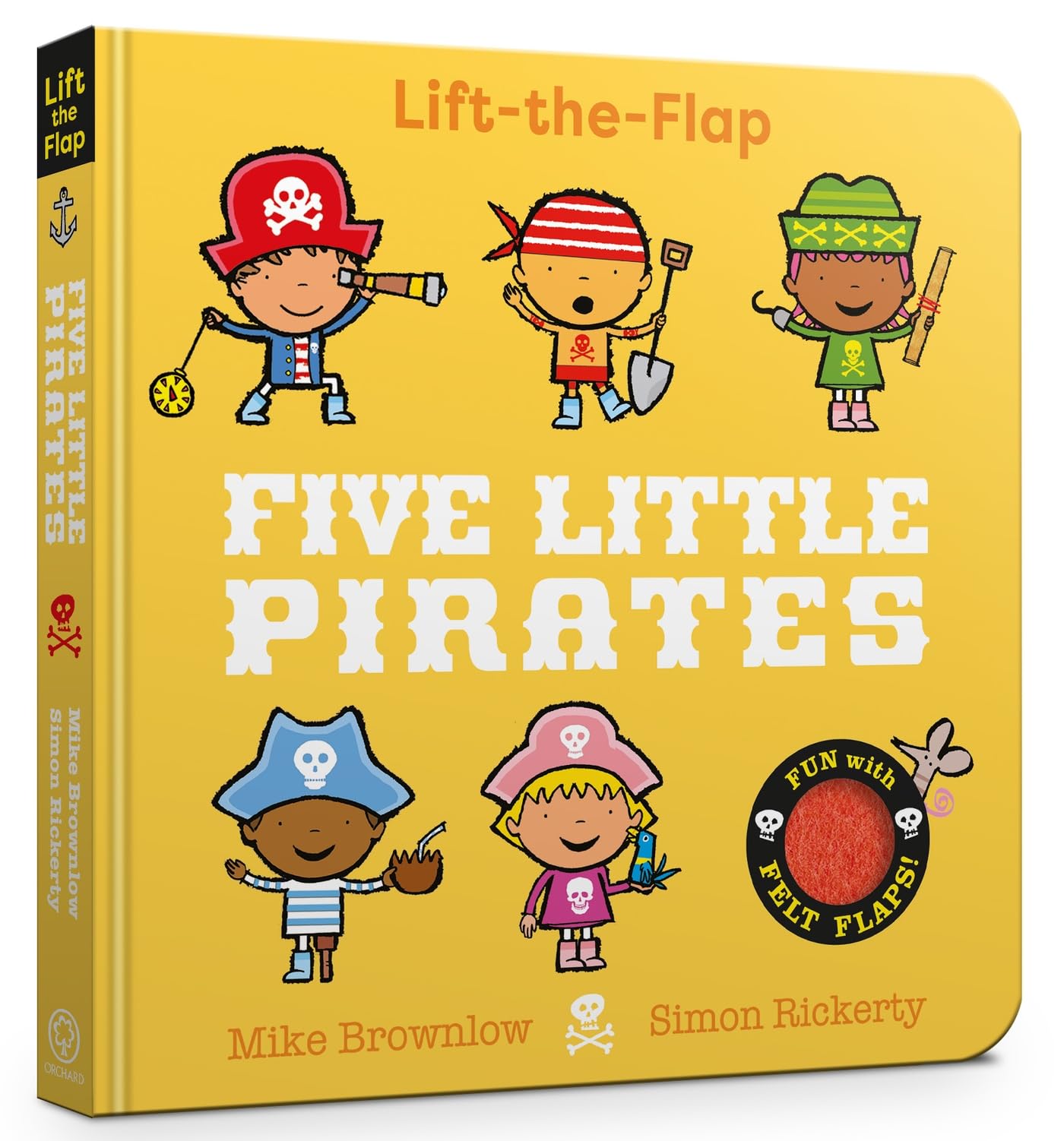 Front cover of the book 'Orchard Books Five Little Pirates Lift-the-Flap.' by Mike Brownlow.