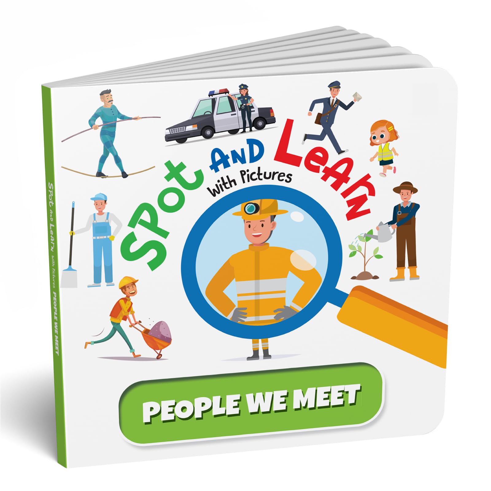 Front cover of the Board Book book 'Spot and Learn with Pictures: People We Meet: A Fun & Interactive Board Book to Develop Observation Skills and Vocabular' by Na.