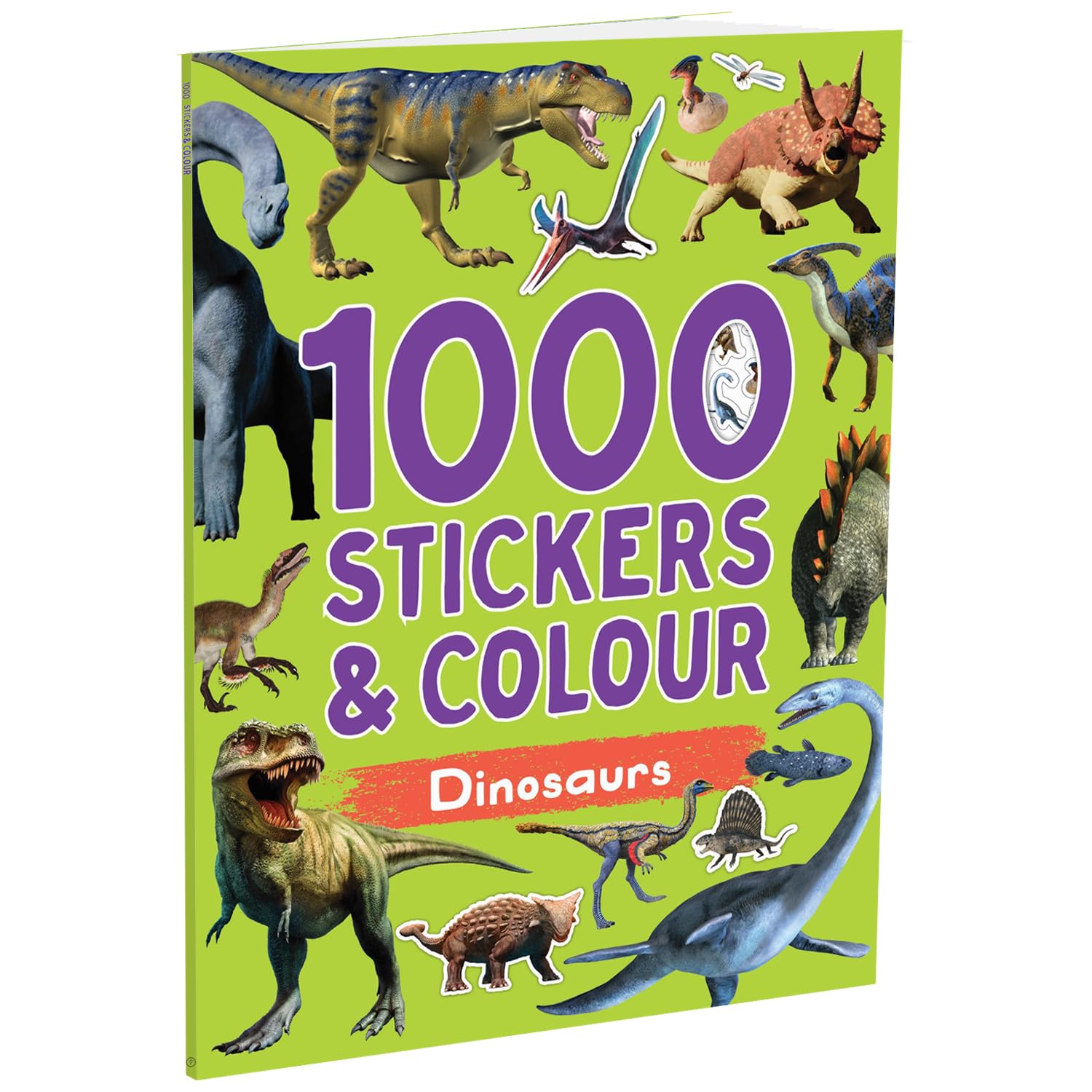 Front cover of the book '1000 Stickers & Colour - Dinosaurs' by Parragon.