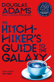 Front cover of the book 'Hitchhikers Guide to the Galaxy' by Douglas Adams.
