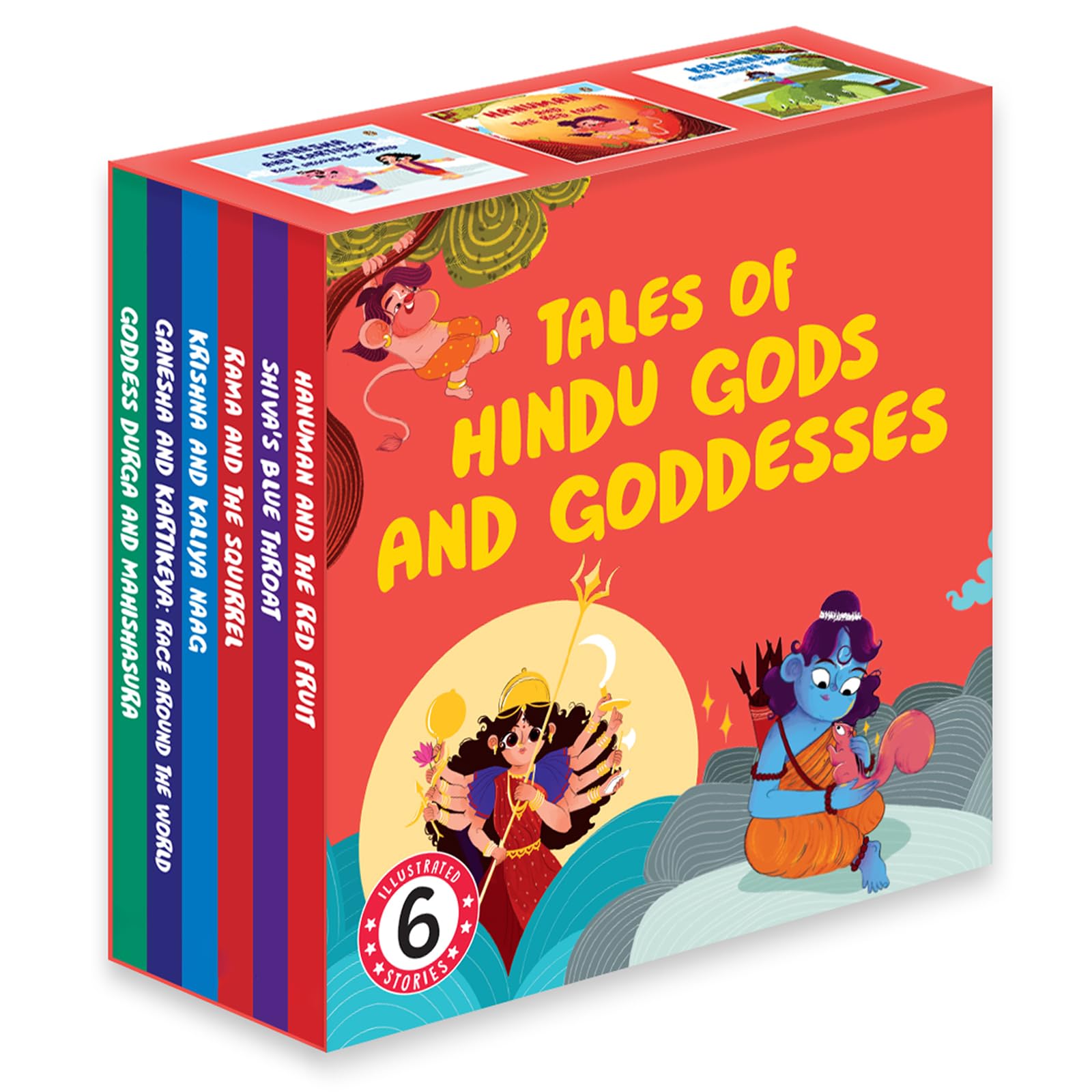 Front cover of the Board Book book 'Tales of Hindu Gods and Goddesses: A boxset of 6 Illustrated Board Books: Ganesha, Hanuman, Krishna, Shiva, Durga and Ra' by Pengiun.