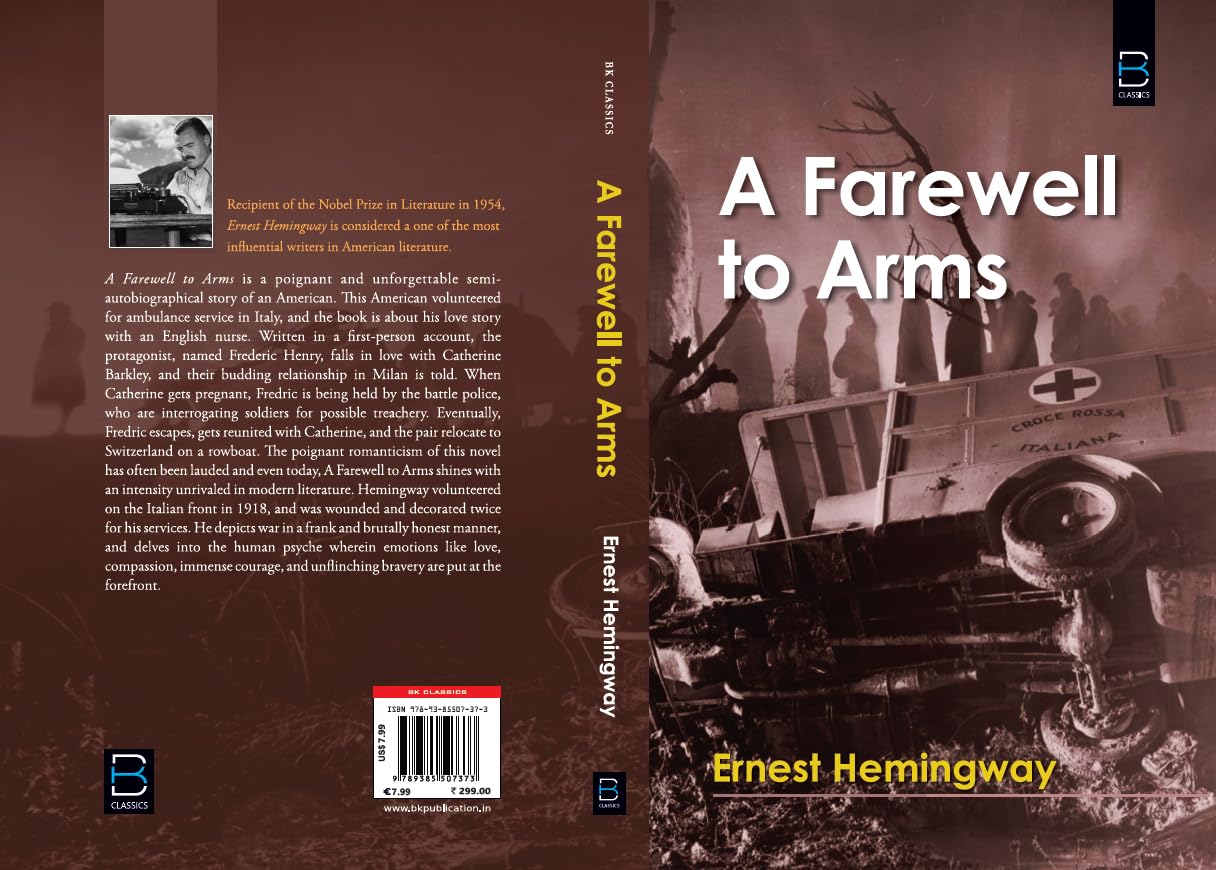 Front cover of the book 'A FAREWELL TO ARMS' by Ernest Hemingway.