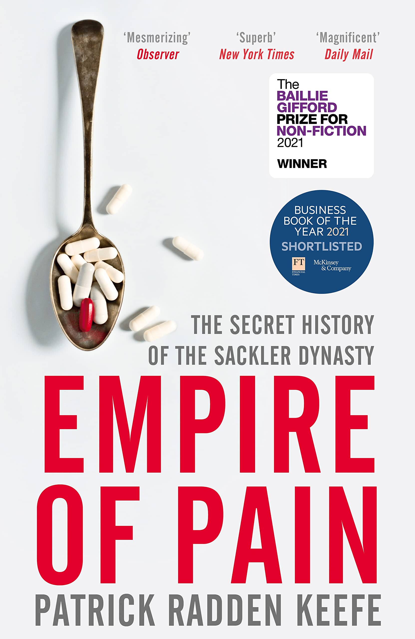 Front cover of the book 'Empire of Pain (Baillie Gifford Prize 2021)' by Patrick Radden Keefe.