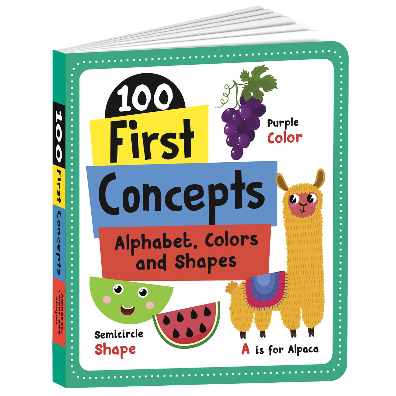 Front cover of the Board Book book '100 First Concepts: Alphabet, Shapes and Colors: Board Book of First 100 Important Concepts for PreSchool Kids, Toddlers' by Na.