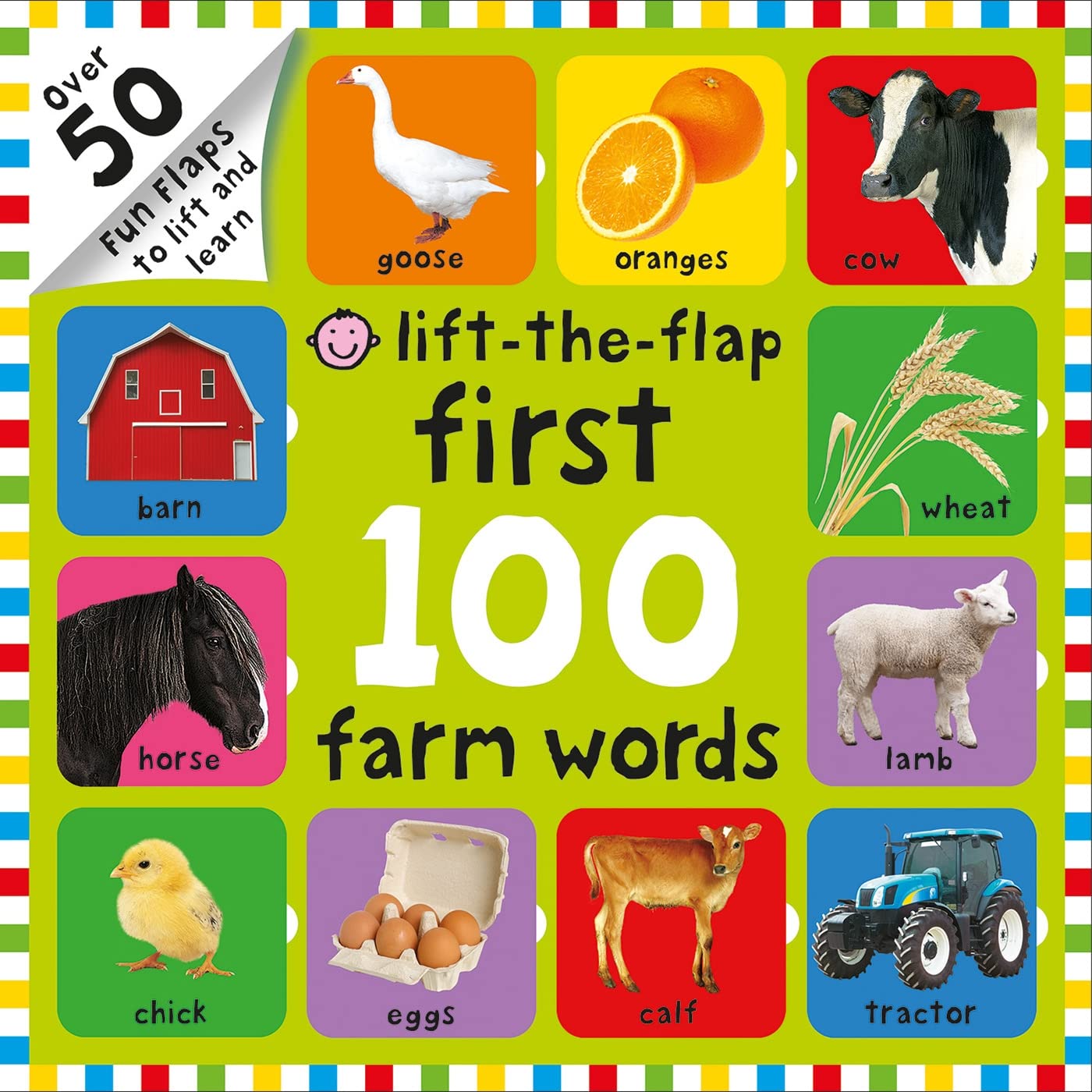 Front cover of the book 'First 100 Lift The Flap Farm Words' by Roger Priddy.