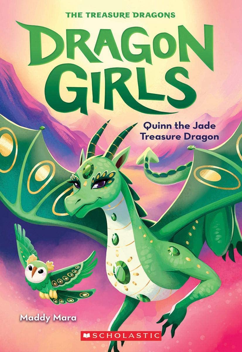 Front cover of the book 'Dragon Girls #6: Quinn The Jade Treasure Dragon' by Maddy Mara.