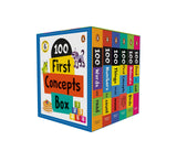 Front cover of the Board Book book 'My First 100 Concept Board Book (6 Books Boxset): A Boxset of 6 illustrated Board Books for PreSchool Kids, Toddlers [Pe' by Na.