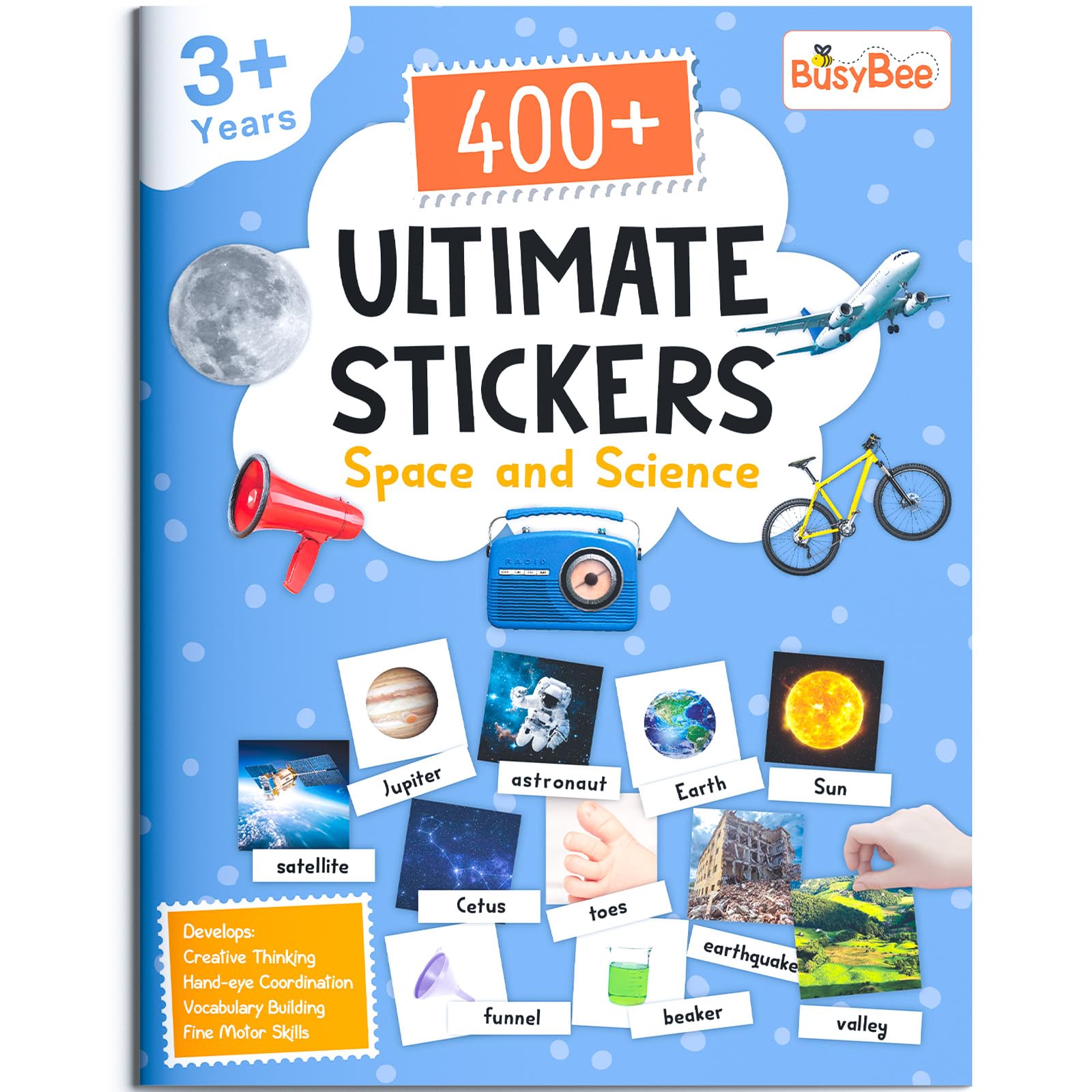 Front cover of the book '400+ Ultimate Stickers Book - Space and Science for 3+ Years Kids' by Team Pegasus.