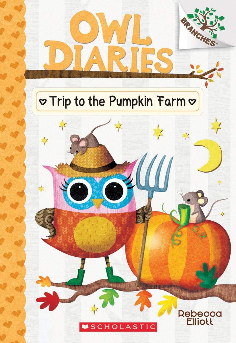 Front cover of the book 'Owl Diaries #11: Trip To The Pumpkin Farm (A Branches Book))' by Rebecca Elliott.