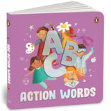 Front cover of the Board Book book 'ABC Action Words: An Engaging Illustrated Board Book | A to Z Action Words and Sentences for Kids, Toddlers | Book for 3' by Penguin.