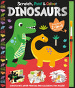 Front cover of the book 'Scratch, Paint & Colour Dinosaurs' by Georgie Taylor.