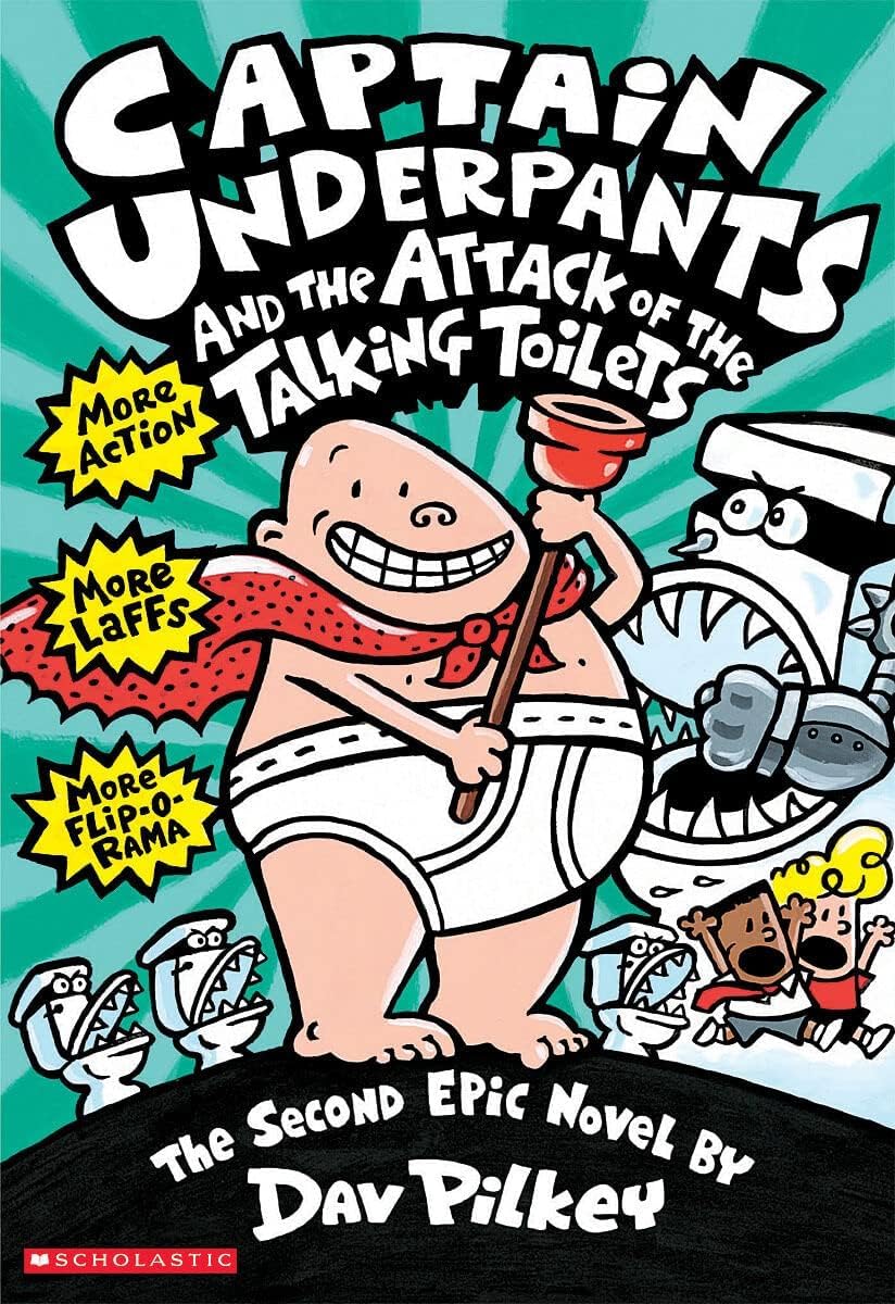 Front cover of the Paperback book 'Cu and the Attack of the Talking Toilets (#2): Col (Captain Underpants)' by Pilkey Dav.