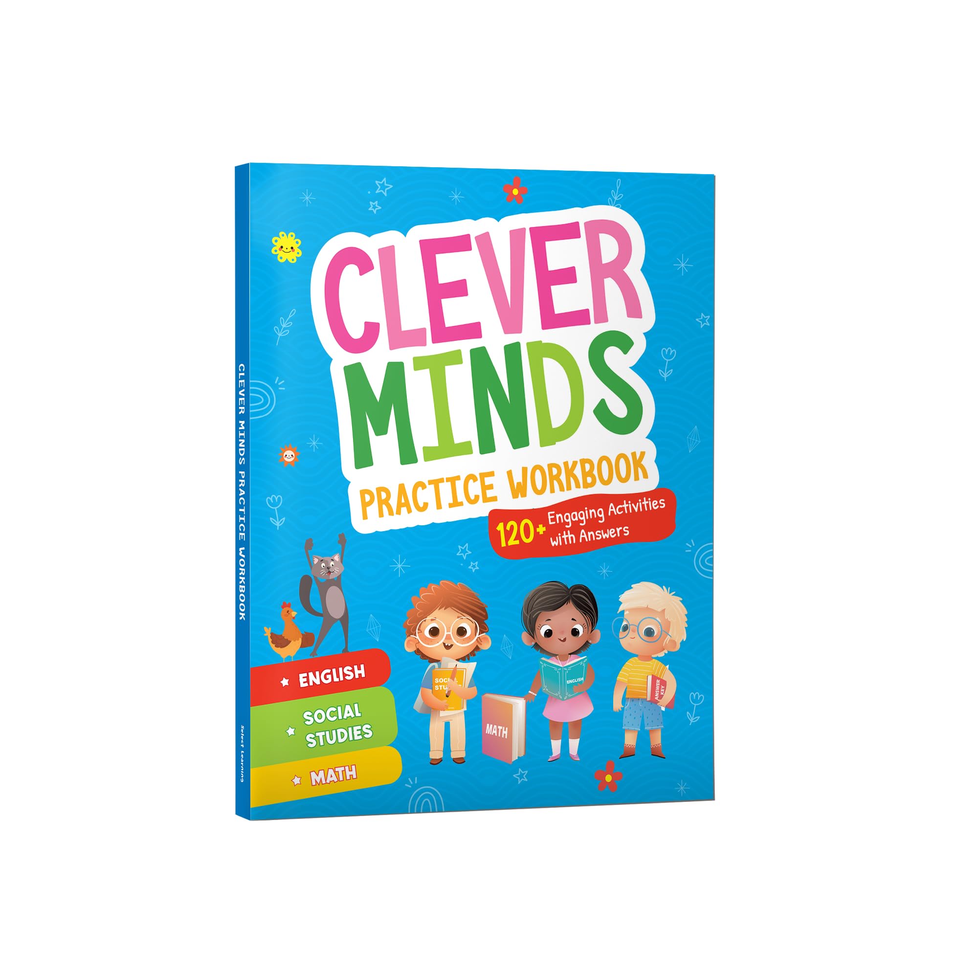 Front cover of the book 'Clever Minds: Practice Workbook for Kids | English, Math, and Social Studies Activities | Reading, Writing, Grammar, Voc' by Penguin Group.