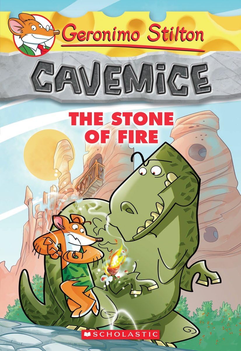 Front cover of the book 'The Stone of Fire (Geronimo Stilton Cavemice #1)' by Daniele Verzini.