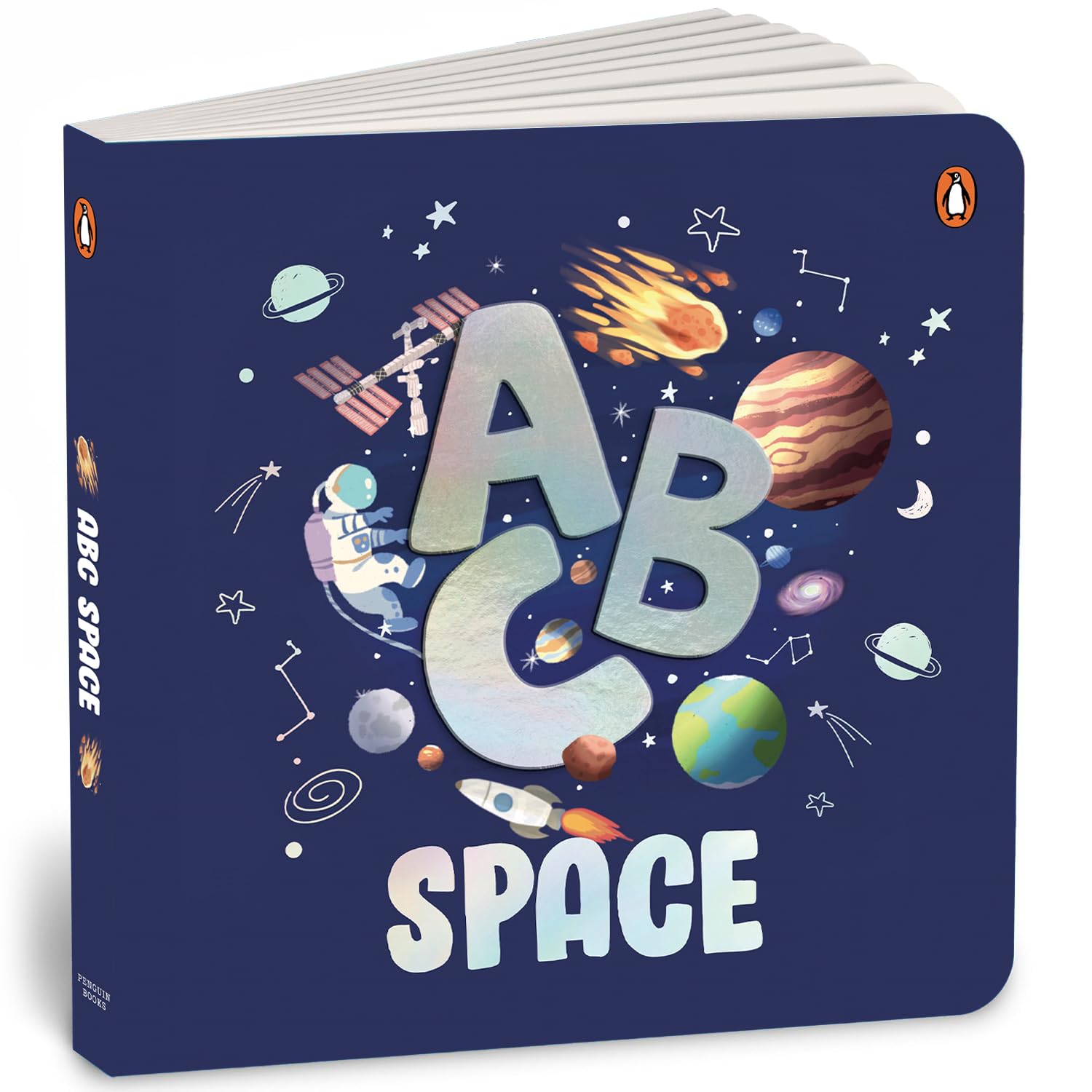 Front cover of the Board Book book 'ABC Space: An Engaging Illustrated Board Book | A to Z Space Exploration for Kids, Toddlers | Book for 3+ [Penguin Early' by Penguin.