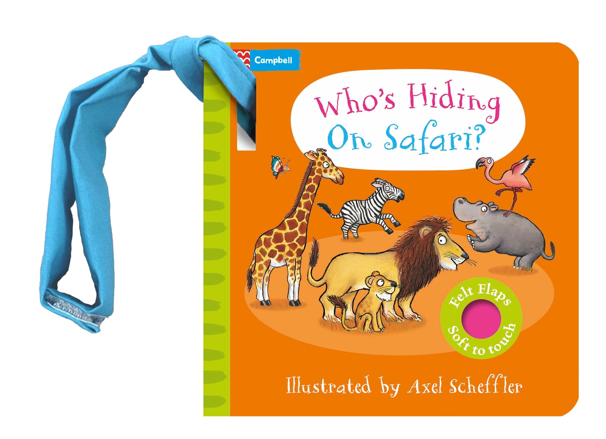 Front cover of the book 'Who's Hiding on Safari?' by Axel Scheffler.
