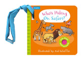 Front cover of the book 'Who's Hiding on Safari?' by Axel Scheffler.