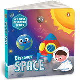 Front cover of the Board Book book 'My First Discover Series: Space: Fun and Interactive Illustrated Board Book for Kids, Toddlers | Solar System, Astronaut' by Penguin.
