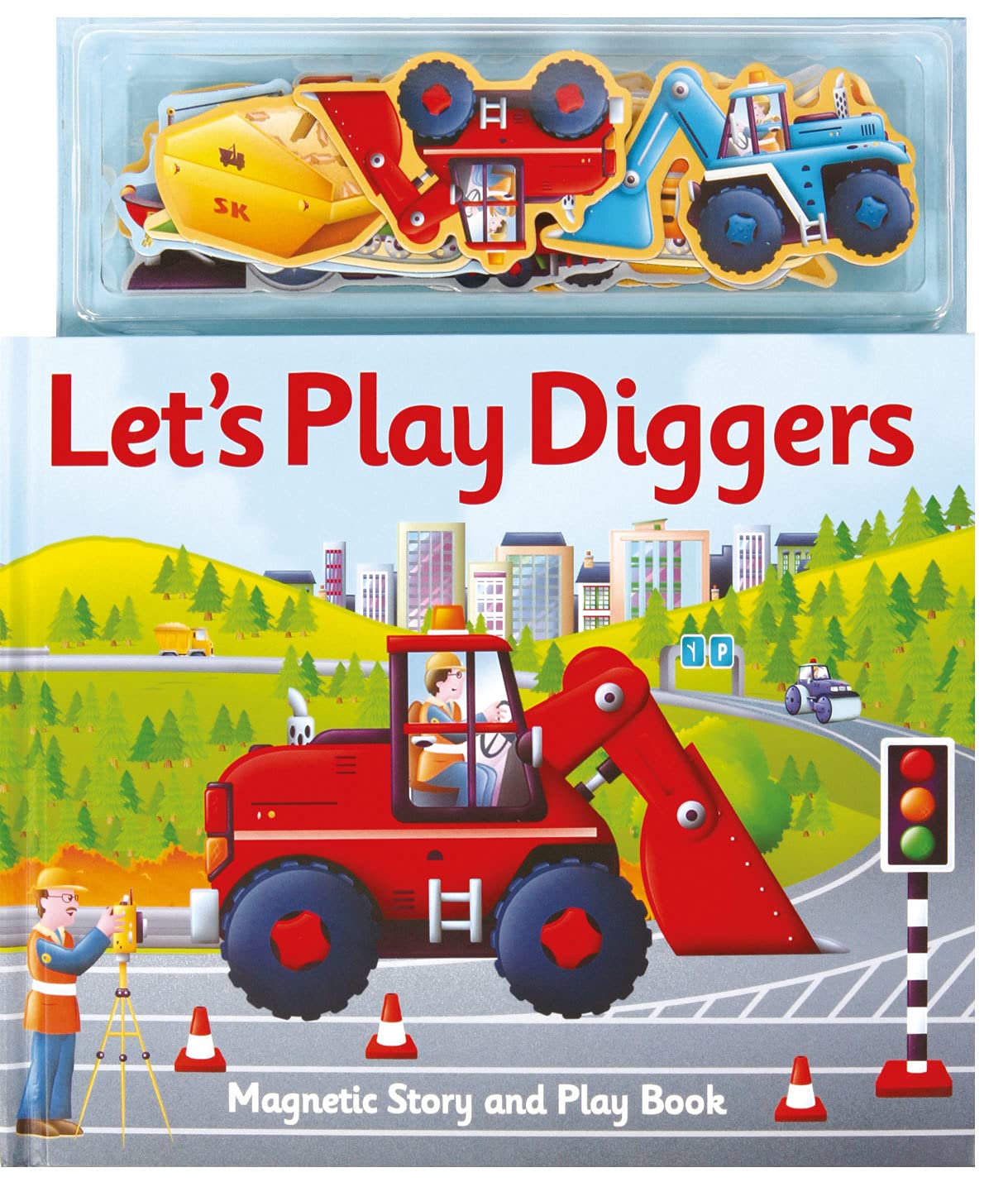 Front cover of the book 'Magnetic Let's Play Diggers: An interactive magnetic adventure for children aged 3+ (Magnetic Play & Learn)' by Alfie Clover.