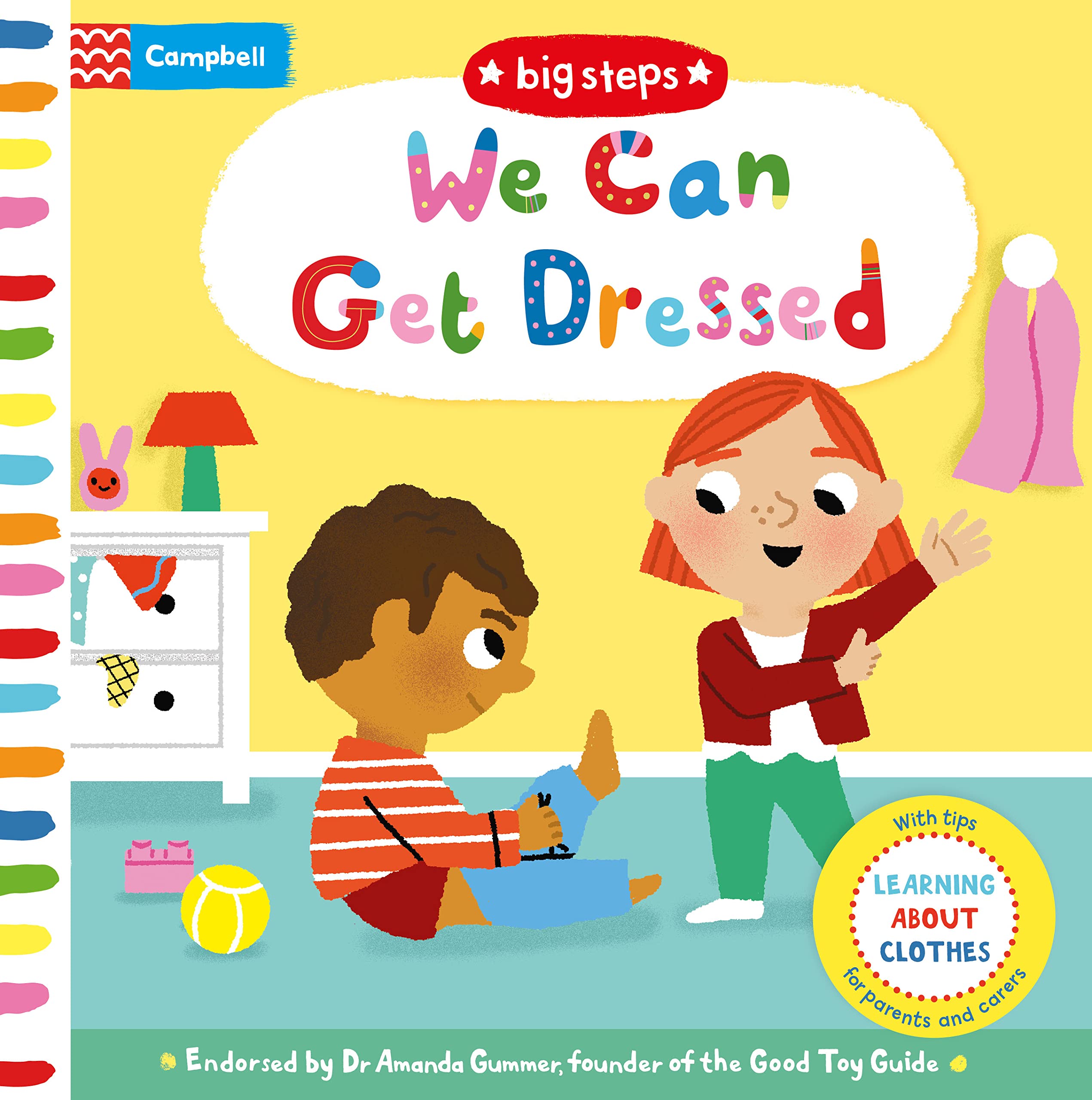 Front cover of the book 'We Can Get Dressed: Putting on My Clothes (Big Steps)' by Campbell Books.