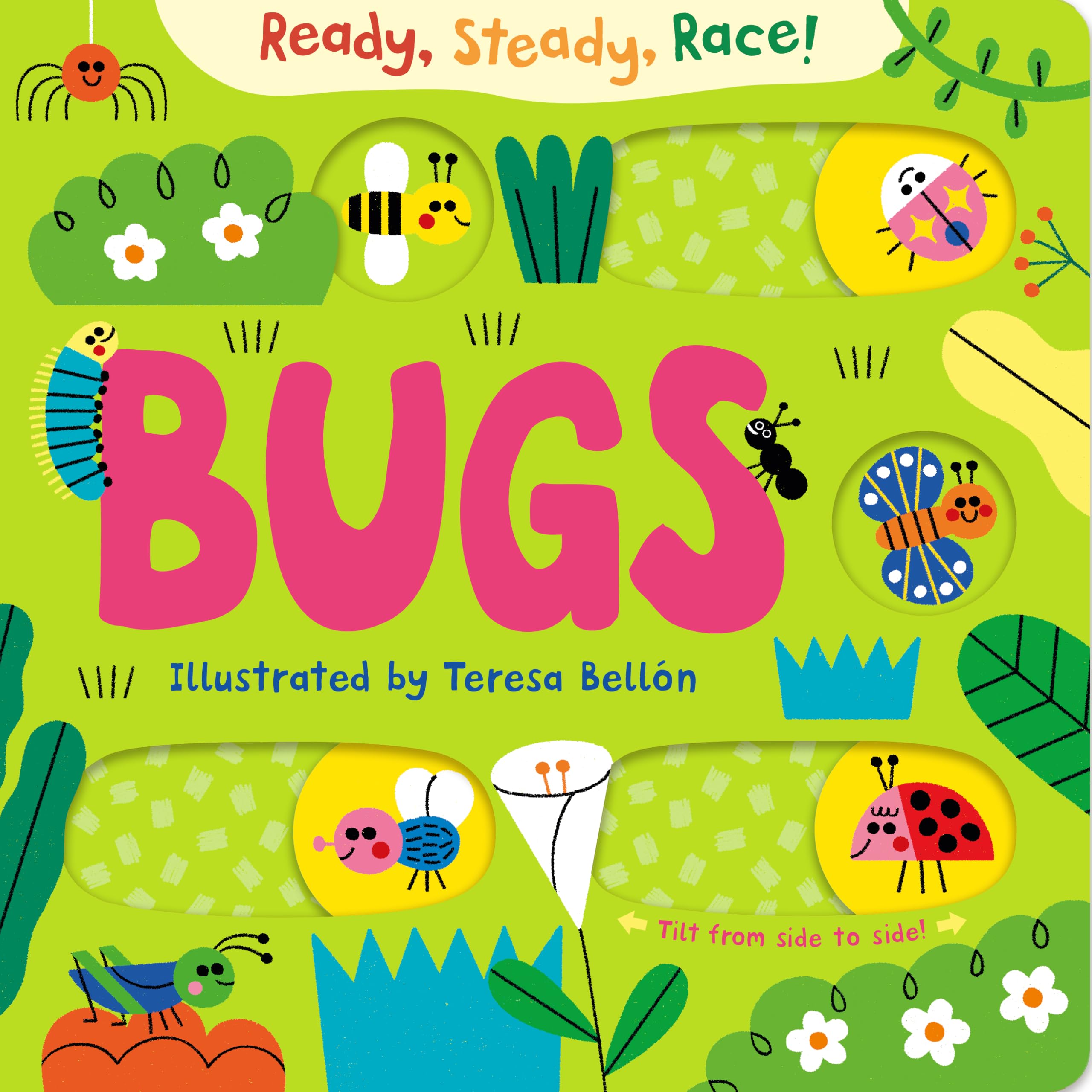 Front cover of the book 'Ready, Steady, Race! Bugs' by Teresa Bellón.
