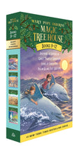 Front cover of the Boxed Set book 'Magic Tree House Boxed Set, Books 9-12: Dolphins at Daybreak, Ghost Town at Sundown, Lions at Lunchtime, and Polar Bears' by Osborne Mary Pope.