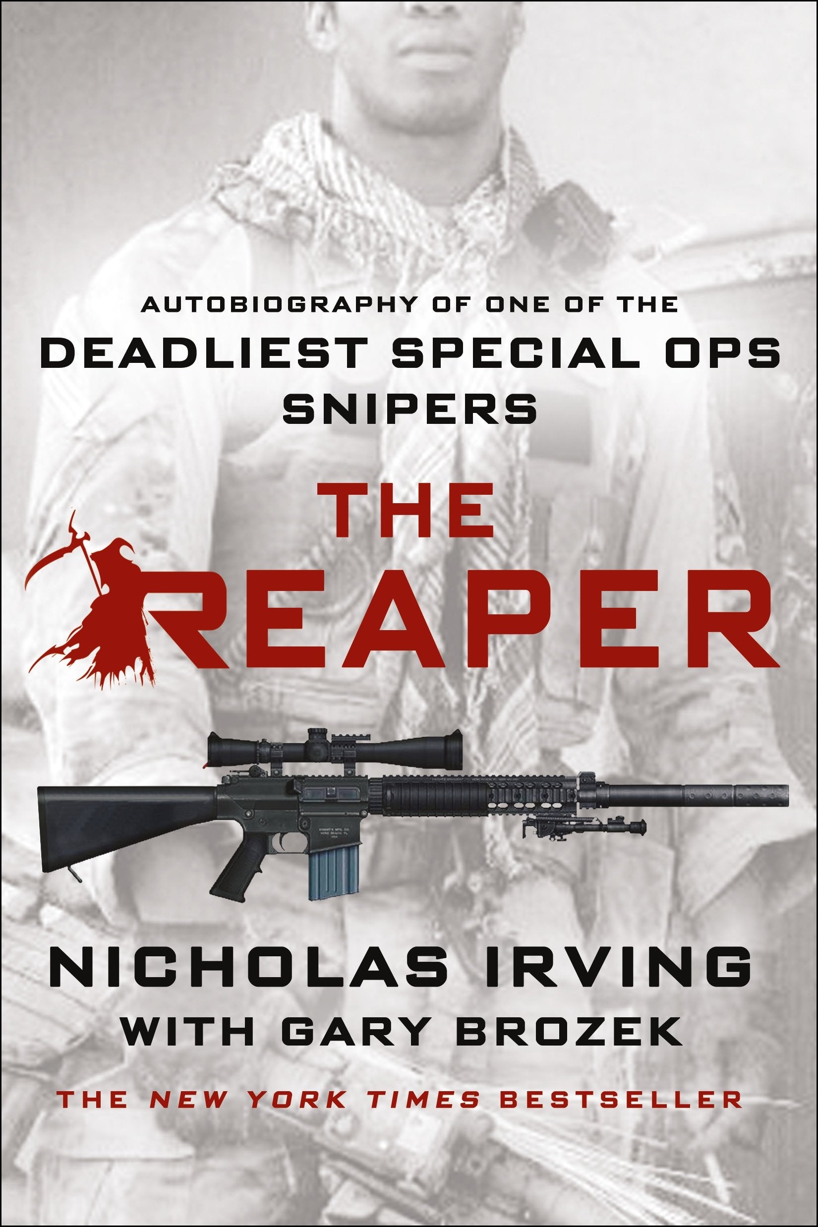Front cover of the book 'The Reaper: Autobiography of One of the Deadliest Special Ops Snipers' by Nicholas Irving.