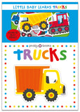 Front cover of the book 'Little Baby Learns: Trucks' by Roger Priddy.