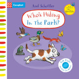 Front cover of the book 'Who's Hiding in the Park?: A Felt Flaps Book (Campbell Axel Scheffler)' by Axel Scheffler.