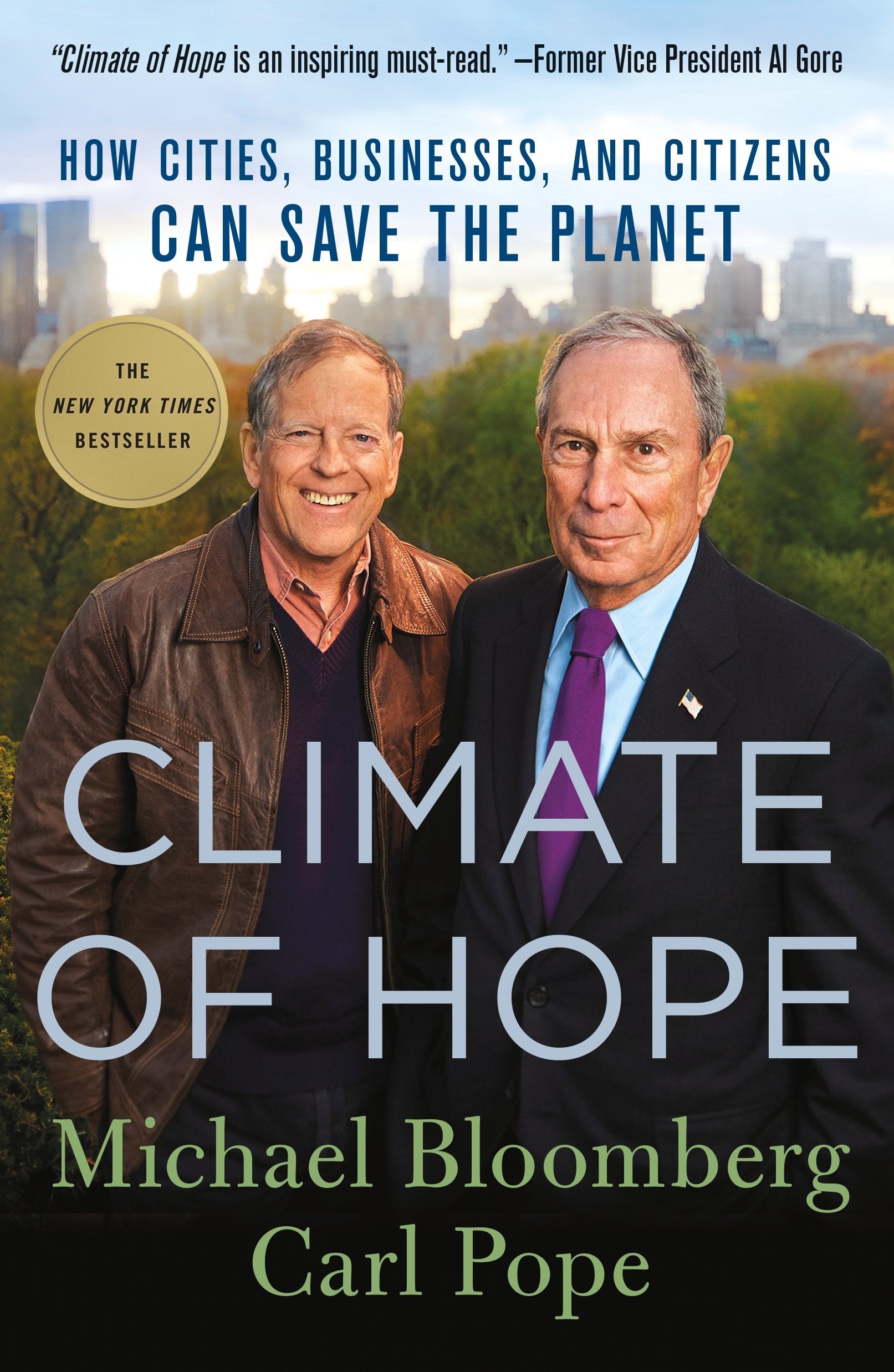 Front cover of the book 'Climate of Hope: How Cities, Businesses, and Citizens Can Save the Planet' by Michael Bloomberg, Carl Pope.