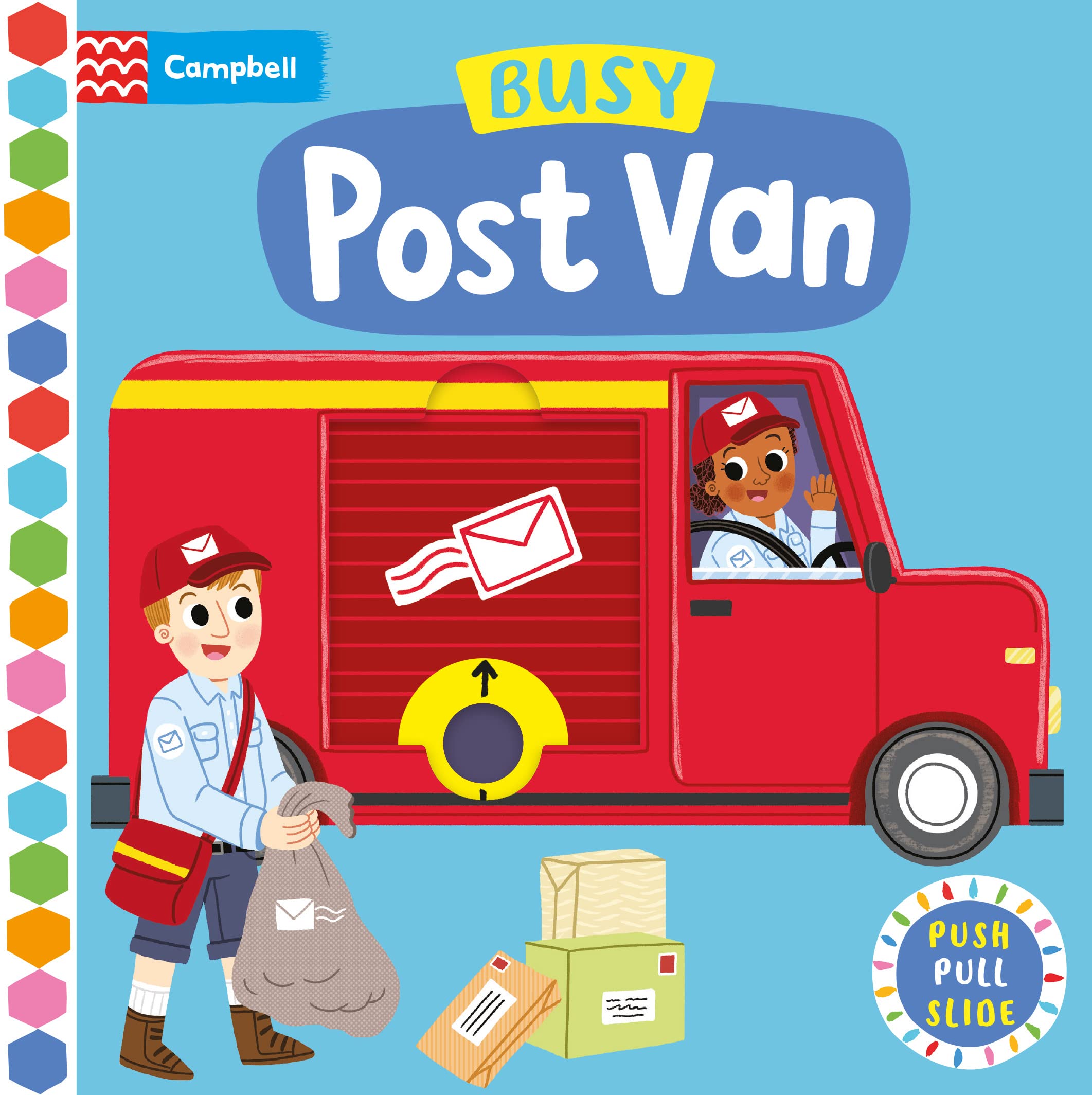 Front cover of the book 'Busy Post Van: A Push, Pull and Slide Book (Campbell Busy Books)' by Campbell Books (CBB).