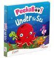 Front cover of the Board Book book 'Peekabo Under The Sea Board Book with Pictures for Kids 2+ : Explore Marine Life, Colorful Coral Reefs, and Oceanic Adve' by Team Pegasus.