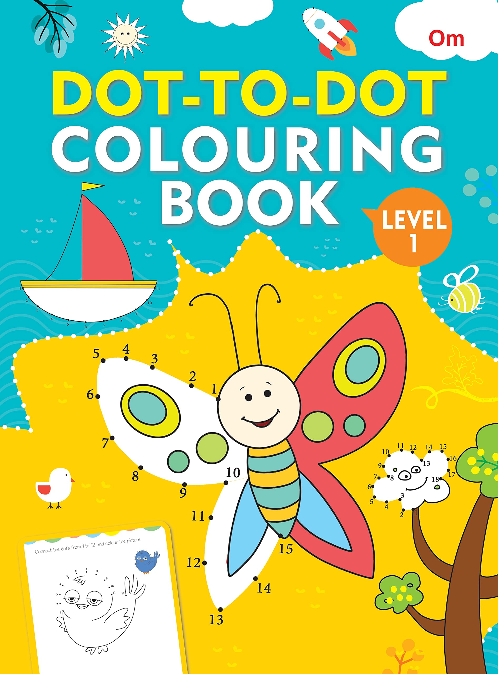 Front cover of the book 'Dot-To-Dot Colouring Level 1' by Om Books.