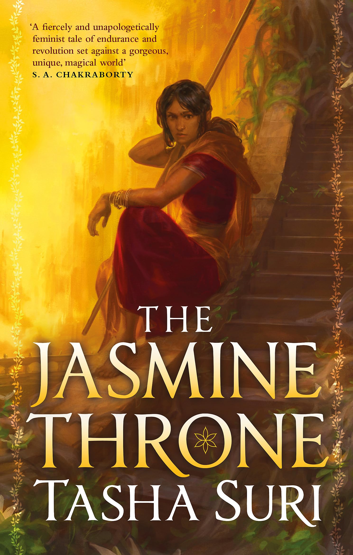 Front cover of the book 'The Jasmine Throne' by Tasha Suri.