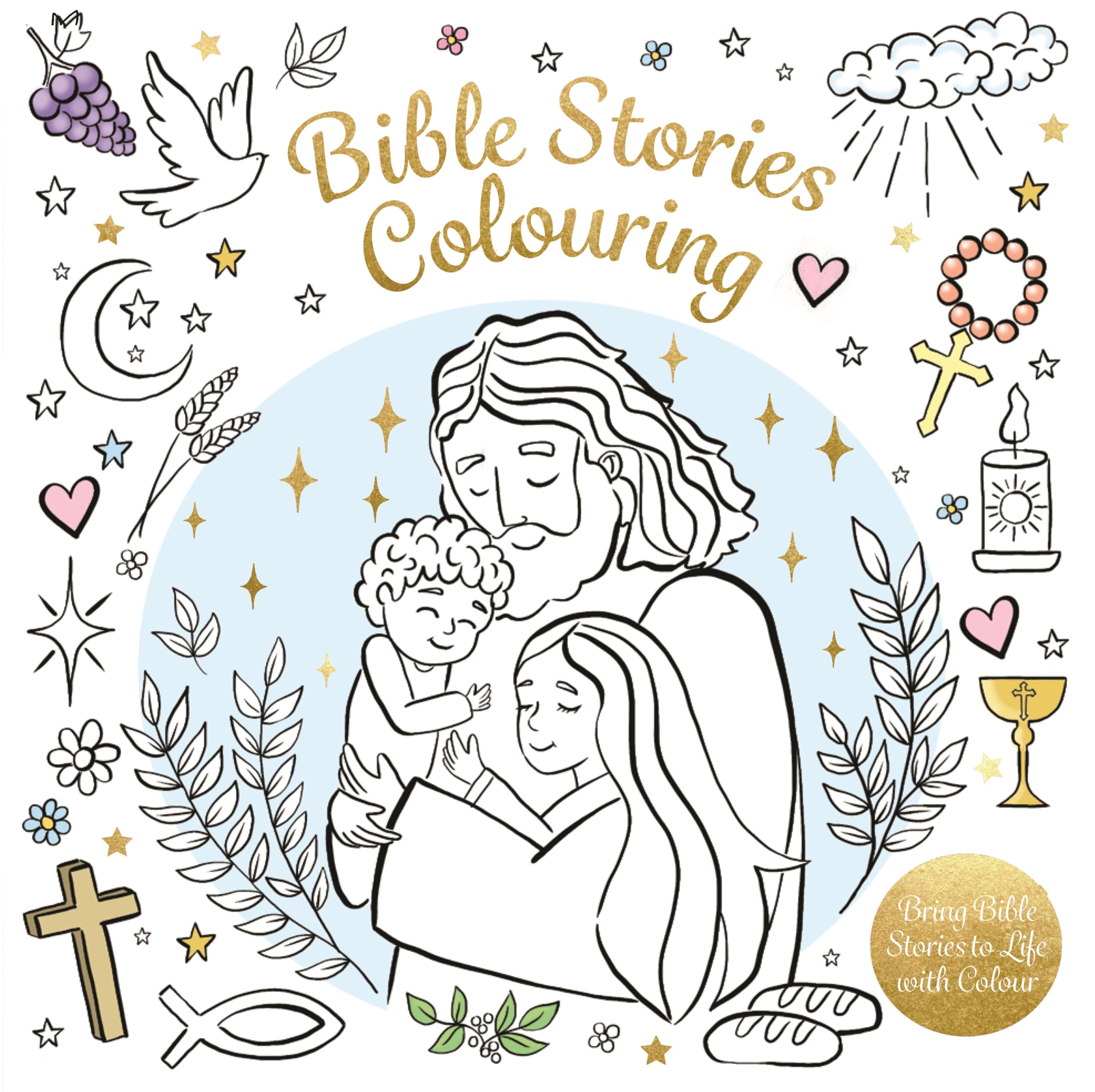 Front cover of the book 'Bible Stories Colouring' by Kingfisher.