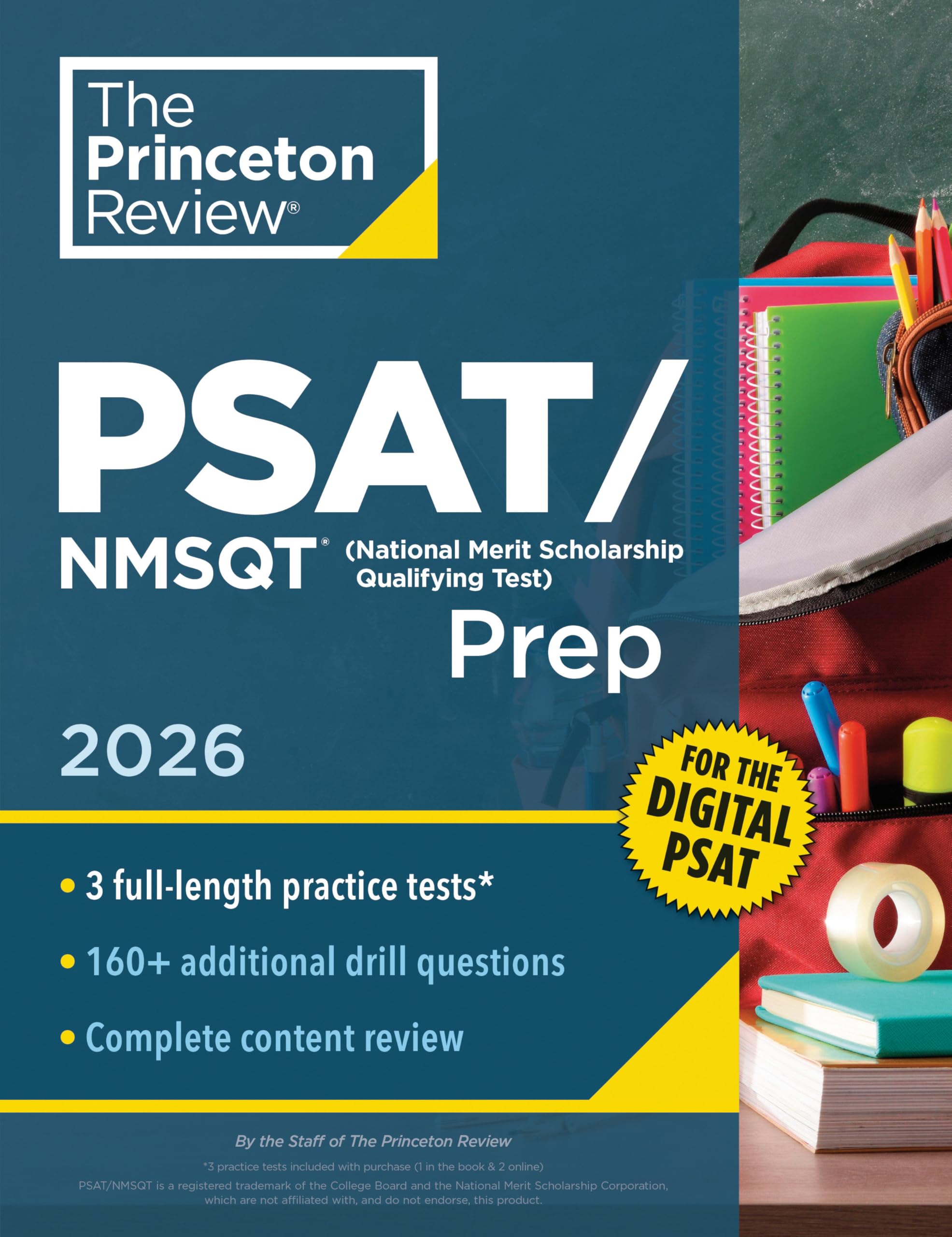 Front cover of the book 'Princeton Review PSAT/NMSQT Prep, 2026: 3 Practice Tests + Review + Online Tools for the Digital PSAT (2026) (College Te' by The Princeton Review.