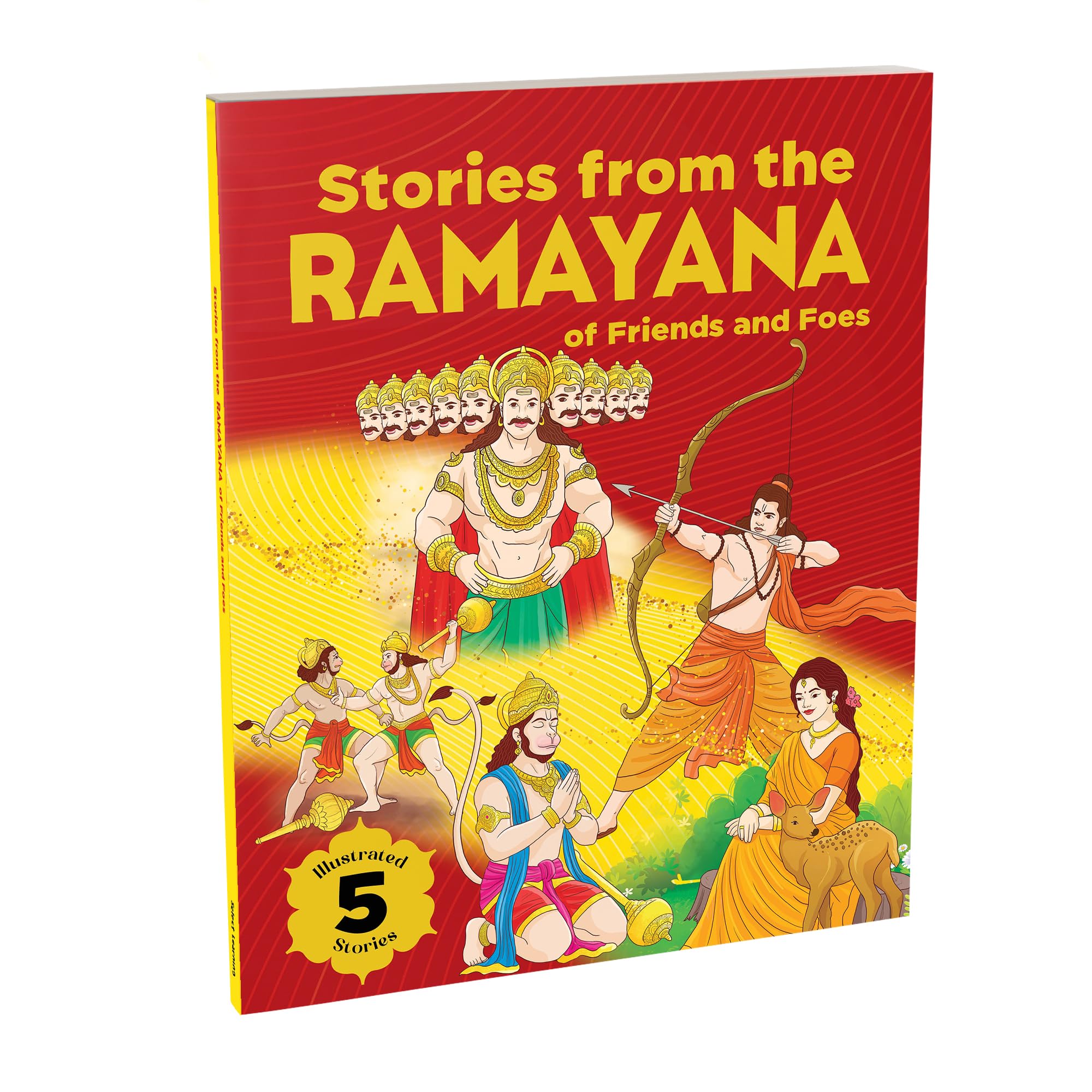 Front cover of the book 'Stories from the Ramayana - of Friends and Foes: 5 Illustrated Tales of Hanuman, Rama, Sita, Lakshmana, and Ravana | Hin' by Na.